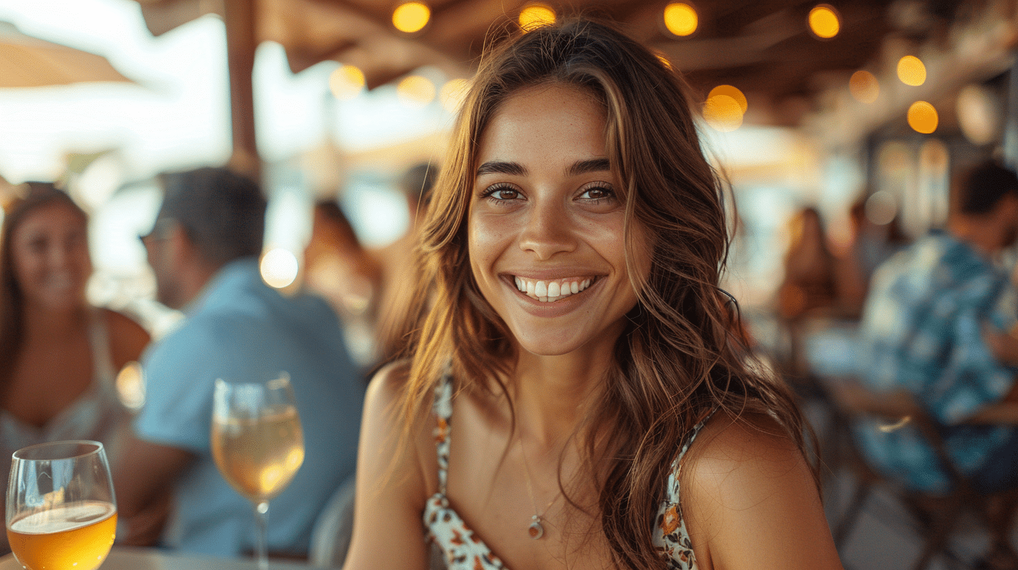 A woman in a restaurant looking into the camera